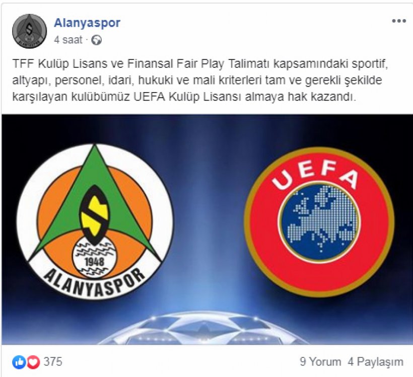 Son dakika: Alanyaspor UEFA Lisansı Aldı