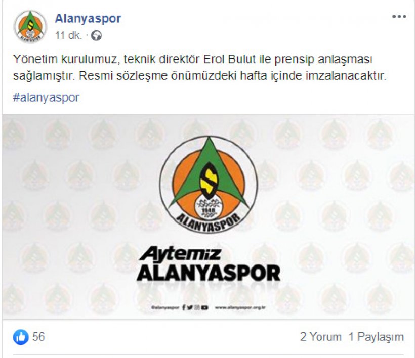Son dakika: Alanyaspor'da Erol Bulut Resmen Açıklandı