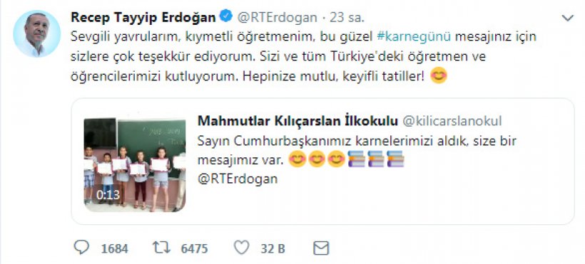Erdoğan'dan, 'Tayyip Dede Takdir Aldım' diyen öğrencilere  yanıt geldi