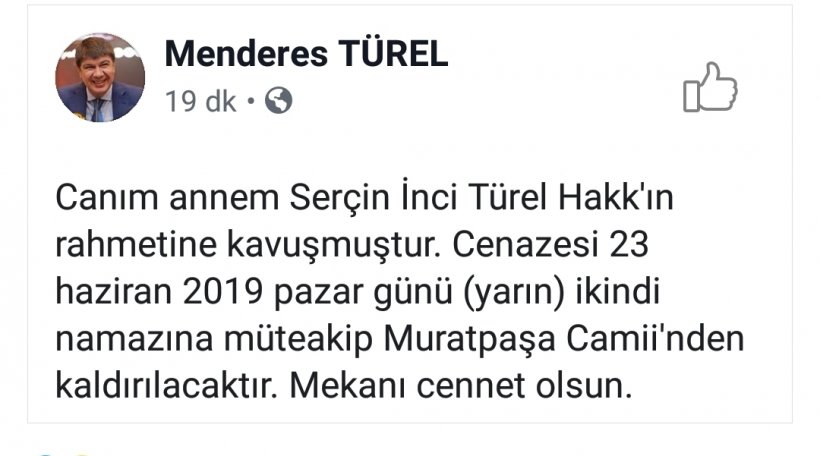 Menderes Türel'in annesi hayatını kaybetti