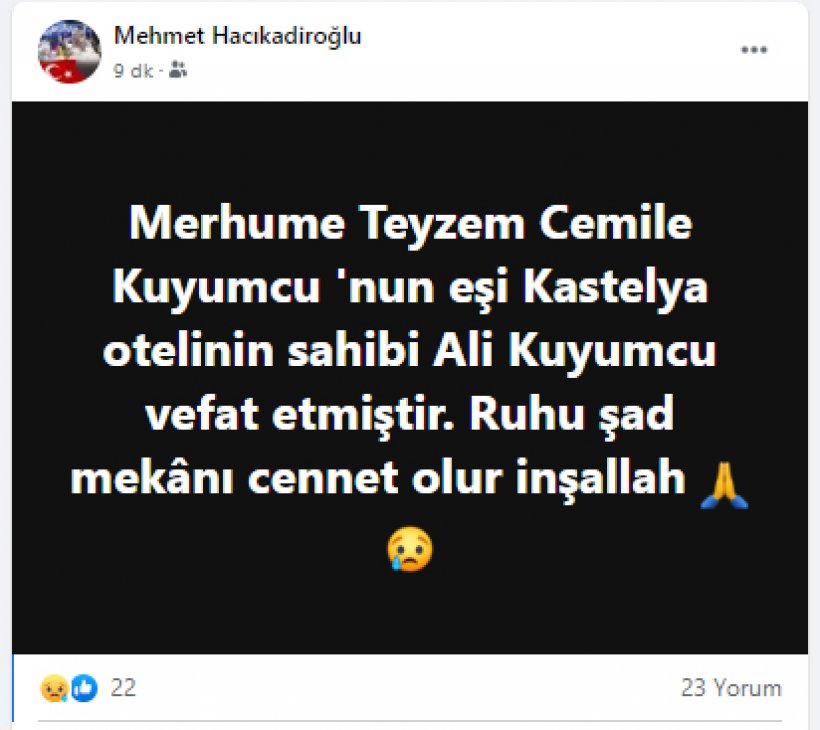 Kastelya Otel sahibi Ali Kuyumcu hayatını kaybetti