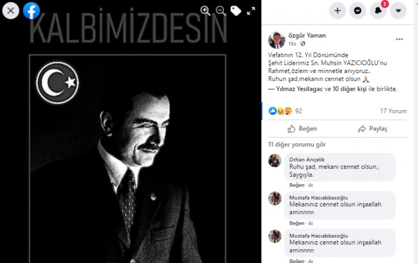 BBP İlçe Başkanı Yaman, Yazıcıoğlu ve tüm şehitlerimiz adına mevlid okuttu