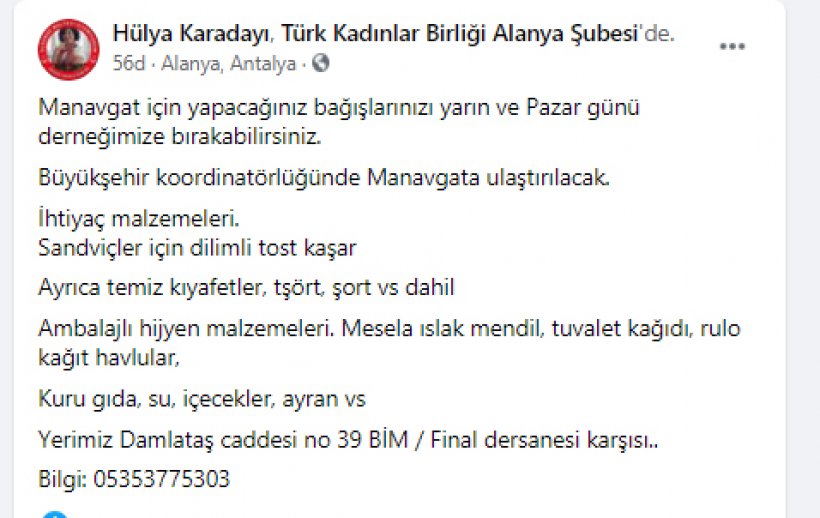 Alanya'dan Manavgat'a yardım eli: İşte acil ihtiyaç listesi