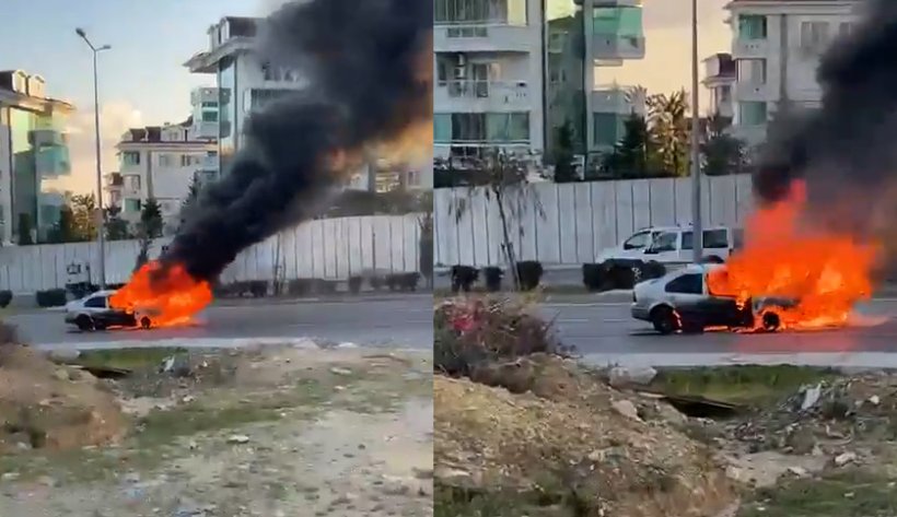 Alanya bir araç hareket halinde alevlere teslim oldu