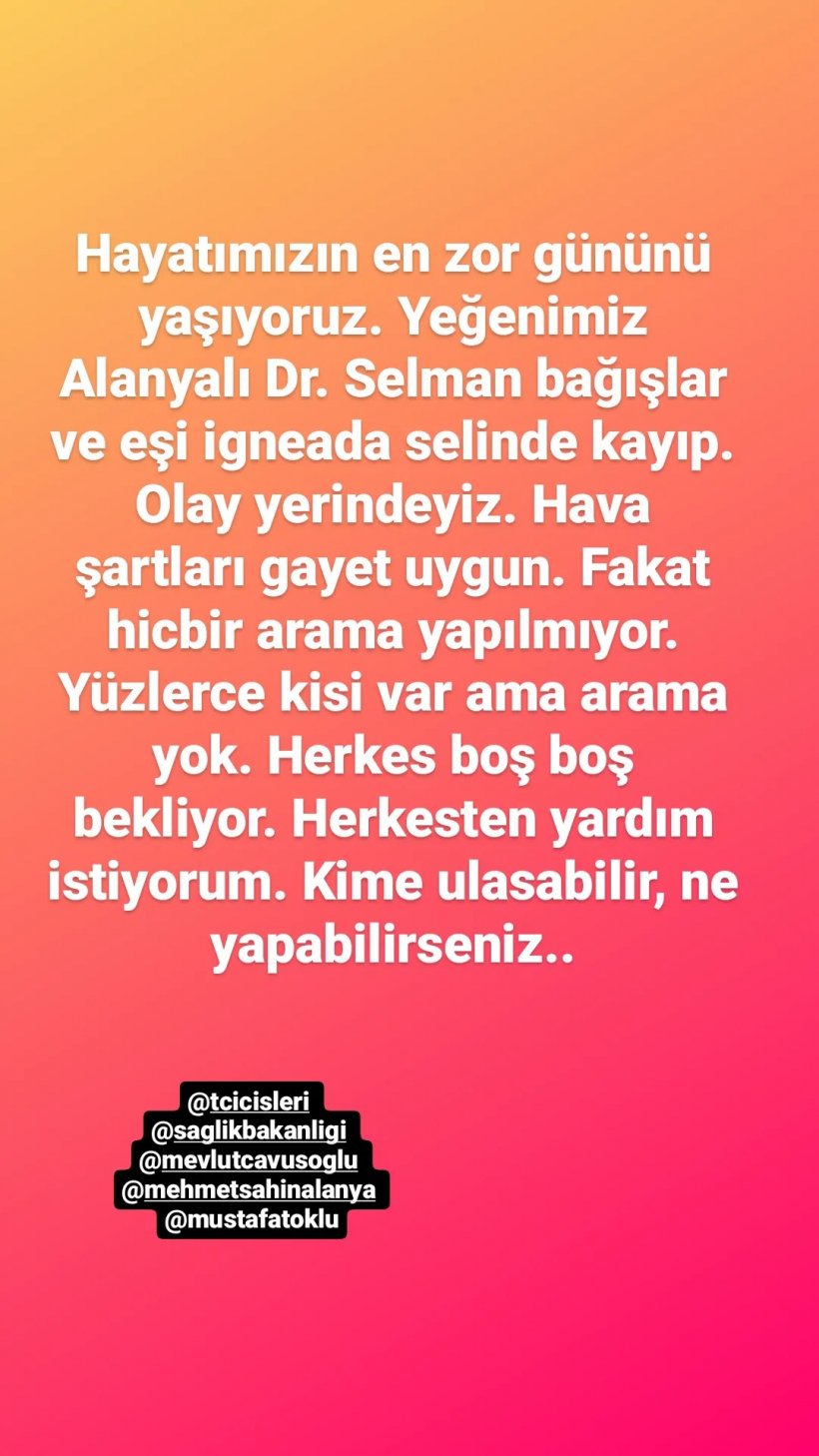 Alanyalı Doktor Selam Bağışlar ve eşi selde kayboldu