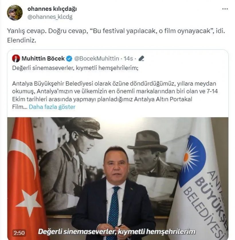 Antalya Altın Portakal Film Festivali iptal edildi
