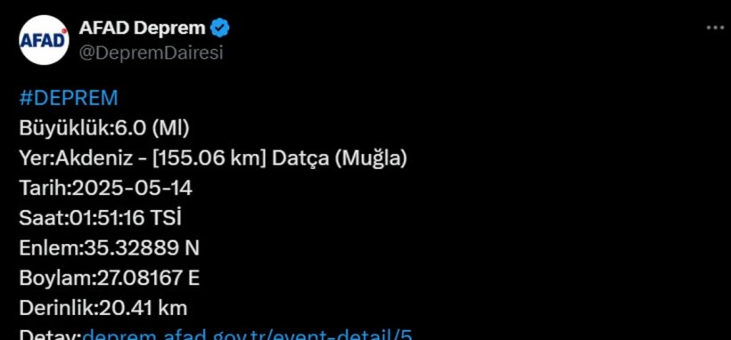 Akdeniz'de 6.0 büyüklüğünde deprem: Muğla, Antalya, Aydın, İzmir, Denizli'de hissedildi