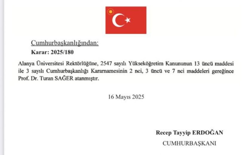Alanya Üniversitesi'ne Prof. Dr. Turan Sağer rektör olarak atandı