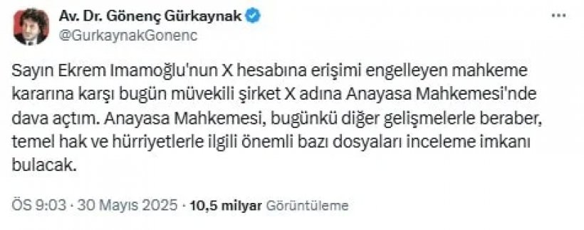X'in avukatından AYM'ye Ekrem İmamoğlu başvurusu