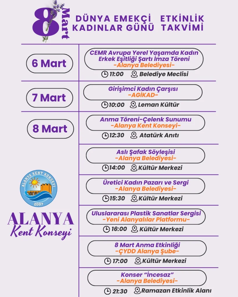 Alanya’da 8 Mart İçin 3 Günlük Dev Program: Eşitlik, Dayanışma ve Umut Bir Arada