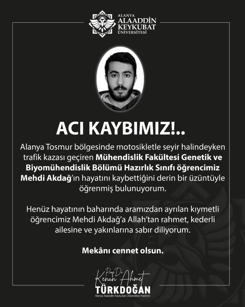 Alanya’da Kahreden Kaza: Üniversiteli Mehdi Akdağ Hayatını Kaybetti