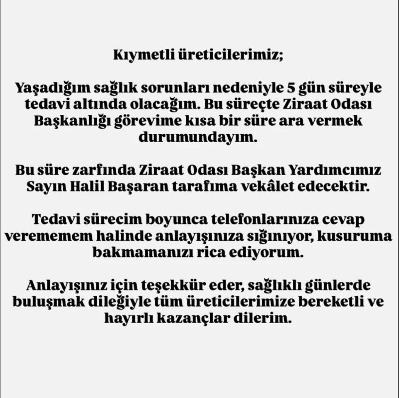 Başkan G&ouml;ktepe&rsquo;den &Uuml;reticilere 'Kısa Bir Ara' Mesajı!